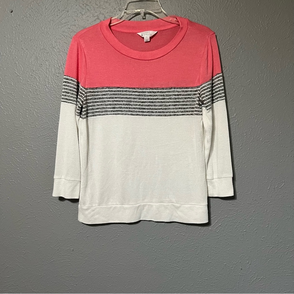 Market & Spruce Pink Stripe Colorblock Pullover shirt size Small - Picture 2 of 9